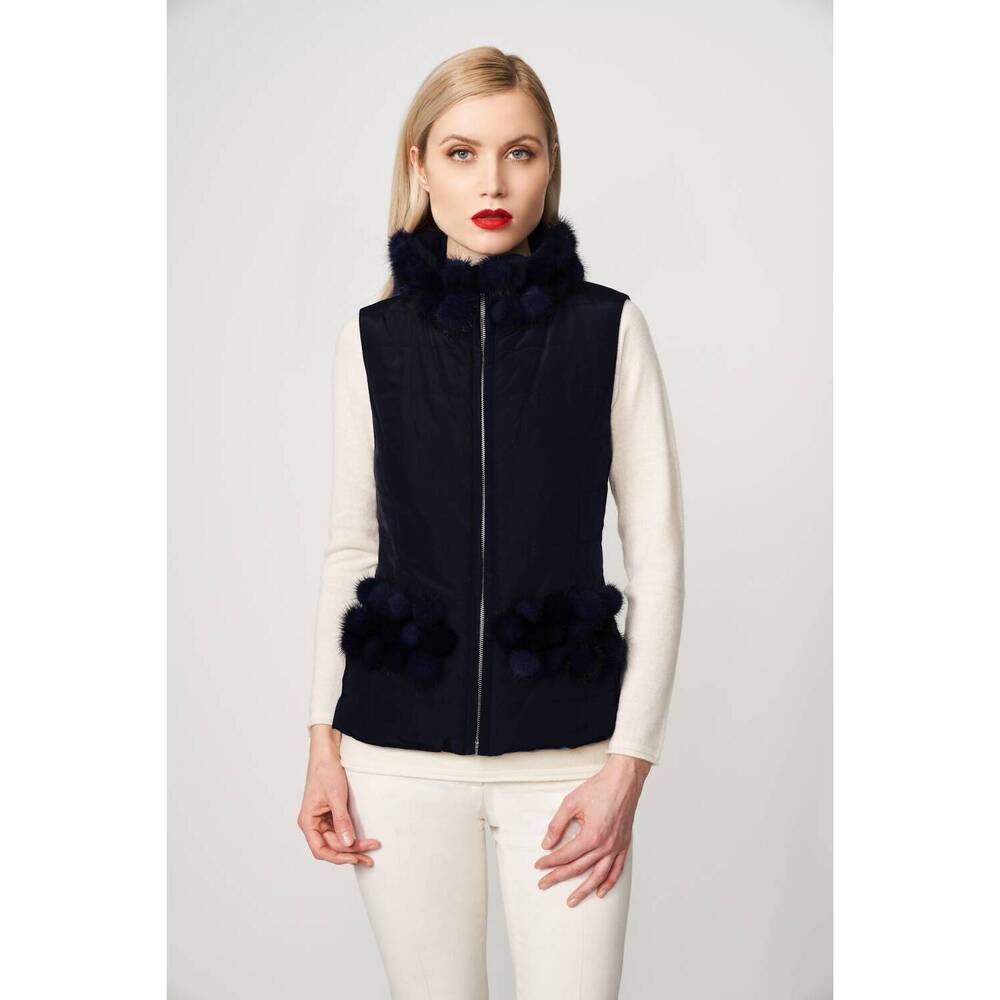 NEW DIOMI poly with mink collar vest in navy